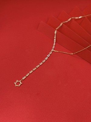 Zirkon Taşlı Gold Y Kolye