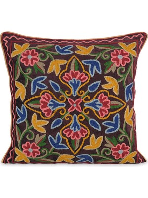 Bursa İpek Acı Kahve Işlemeli Kadife Kırlent