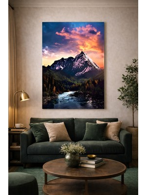 Artease Günbatımında Karlı Dağ Kanvas Tablo