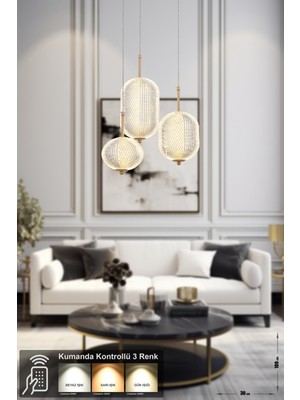 Normadia Modern 3’lü Power LED Sarkıt Avize, Sarı-Beyaz-Gün Işığı, Şık ve Lüks
