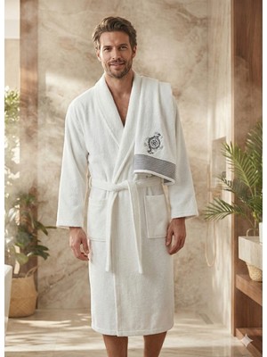 Zena Krem Erkek Havlulu Bornoz
