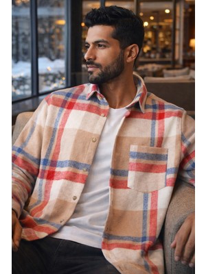 Varetta Erkek Bej Oduncu Gömlek Cepli Kışlık Klasik Kesim Ekose