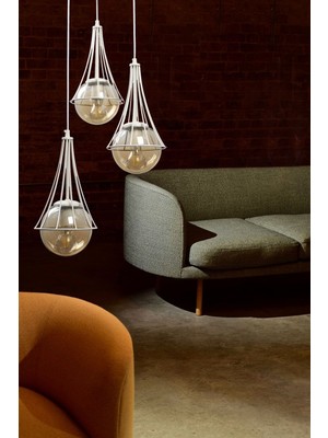 Normadia Şık Lapis 3'lü Beyaz-Bal Glop Camlı Avize, Modern ve Zarif Aydınlatma