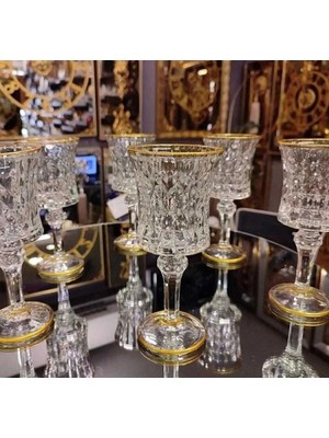 PLT Design 6lı Yaldızlı Kristal Ayaklı Su Bardağı Kahve Yanı Su Bardak