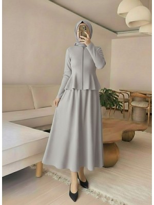 Foremia Fermuar Detay Ön Parçalı Takım-Gri