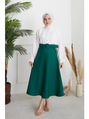 Foremia Kemerli Kloş Etek-Zümrüt Yeşili