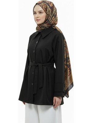 Foremia Kol Apolet Detay Kısa Trençkot-Siyah