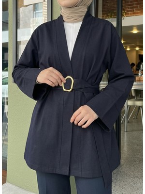 Foremia Geniş Manşet Kuşak Detay Ceket-Lacivert