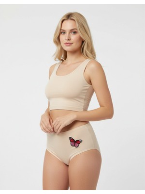 Bonbon Kadın Pamuklu Yüksek Bel Kelebek Figürlü Ten Renk String Külot BB2211