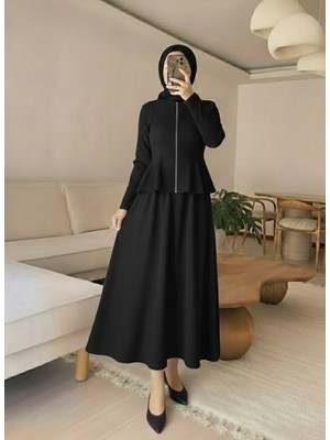 Foremia Fermuar Detay Ön Parçalı Takım-Siyah