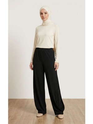 Foremia Yan Taş Detay Pantolon-Siyah