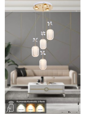 Normadia Modern 4'lü LED Sarkıt Avize, Çok Renkli, Kumandalı, Şık ve Lüks Tasarım