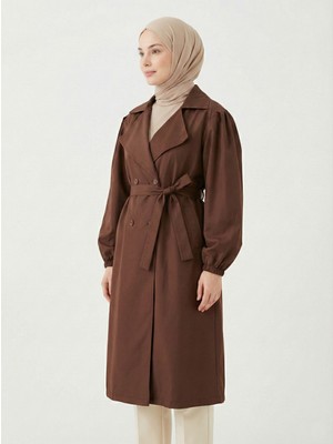 Foremia Düğmeli Kruveze Uzun Trenç-Kahve