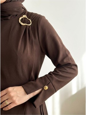 Foremia Omuz ve Manşet Detaylı Elbise-Kahve