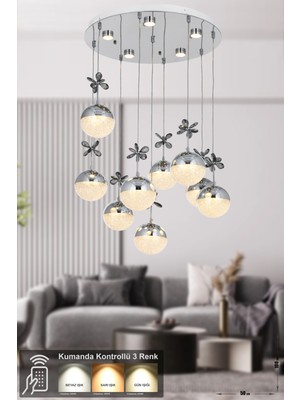 Normadia Modern 9'lu LED Sarkıt Avize, 3 Renk, Kumandalı, Şık ve Şık Tasarım