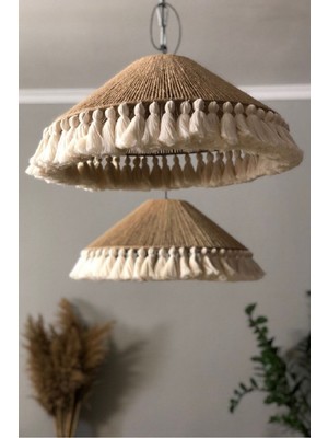 Normadia Doğal Jüt Halat Sarım Avize Makrome Konik Şekil Dekorasyon Için
