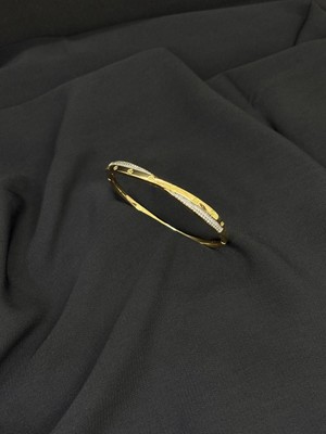 14K Gold Renk Kaplama cm Zirkon Cartier Vidalı Kelepçe Bileklik