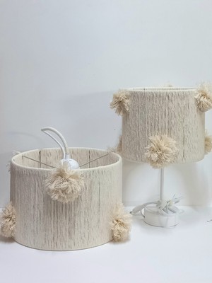 Normadia El Yapımı Ekru Makrome Ip Sargılı Ponponlu Bebek ve Kız Çocuk Odası Seti