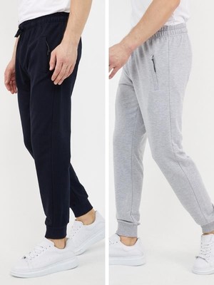 Mmetalic Erkek Paça Ribanalı Cep Fermuar Detaylı 2'li Eşofman Altı