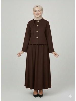 Foremia Düğme Detay Etekli Takım-Kahve