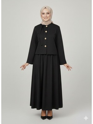 Foremia Düğme Detay Etekli Takım-Siyah