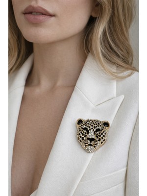 Modex Altın Sarısı Taşlı Tasarım Kaplan Broş (5*5cm)