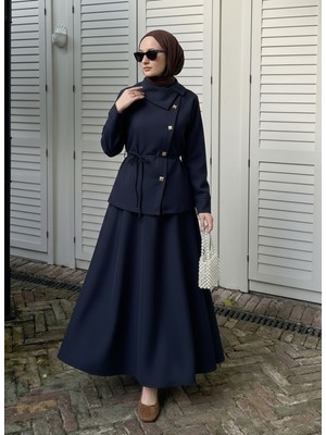 Foremia Çapraz Düğmeli Etekli Takım-Lacivert