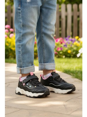 Cool Bella Kısa F Siyah Pembe Cırtlı Kız Çocuk Spor Ayakkabı