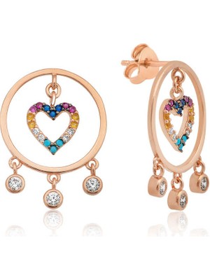 Aya Diamond Gümüş Kalpli Halka Bayan Küpe