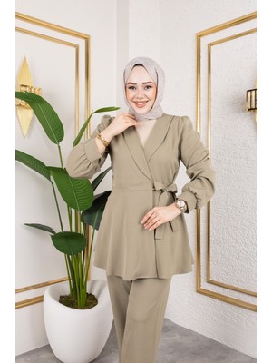 Foremia Kuşak Detay Ceketli Takım-Haki