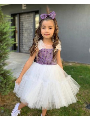 Lunas Tekstil Çizgili Pullu Eteği Fırfır Elbise - Mezuniyet-Dogum Günü ve Kutlama Elbise