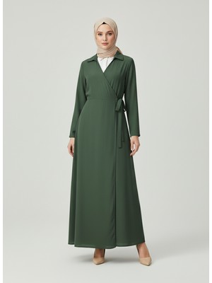 Foremia Yakalı Yandan Bağlamalı Elbise-Haki