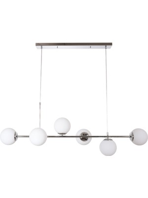 Normadia Modern Krom Renk Beyaz Camlı 6'lı Mutfak ve Salon Yemek Masası Seti