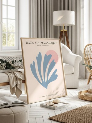 Fuart.Co Pembe Güneş ve Teal Yaprak Art Bohem Dijital Baskı Poster (Çerçevesiz)