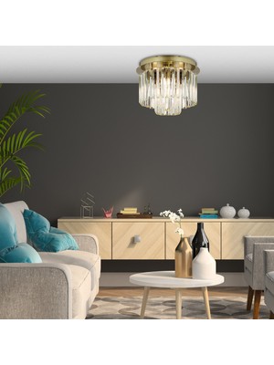 Normadia Nilüfer 2 Katlı Küçük Eskitme Kristalli Modern Salon Avize