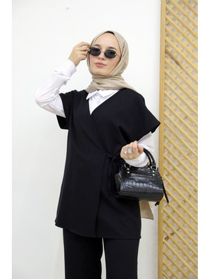 Foremia Yan Bağlamalı Yelekli Dabıltakım-Siyah