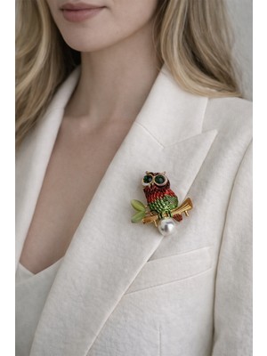 Modex Dal Figürlü Inci Detay Dal Figürlü Baykuş Broş (4cm)