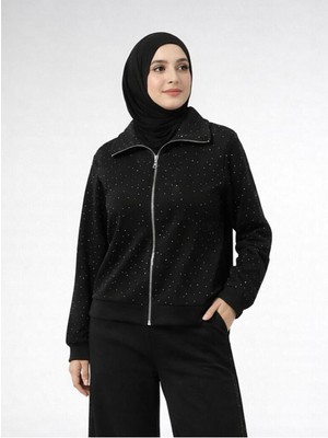 Foremia Fermuarlı Taş Detay Tunik-Siyah
