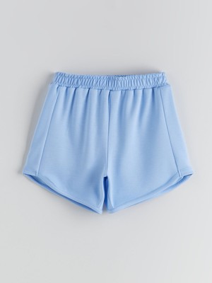 Lc Waikiki Kız Çocuk Beli Lastikli Mavi Şort Düz Desenli İnterlok Kumaş Özellikli