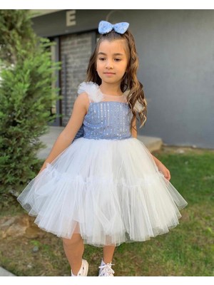 Lunas Tekstil Çizgili Pullu Eteği Fırfır Elbise - Mezuniyet-Dogum Günü ve Kutlama Elbise