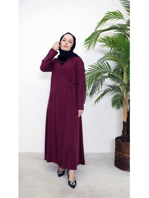 Foremia Yakalı Yandan Bağlamalı Elbise-Bordo