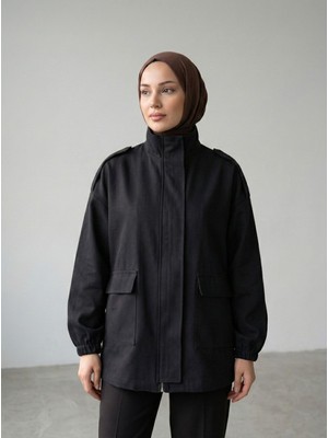 Foremia Apoletli Cep Kapaklı Ceket-Siyah