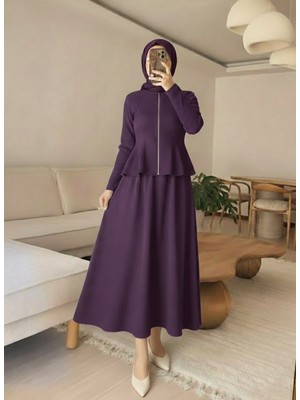 Foremia Fermuar Detay Ön Parçalı Takım-Mor