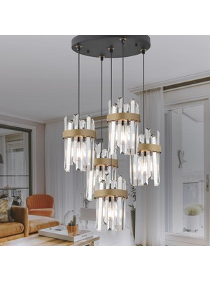 Normadia 5'li Siyah Kristal Avize Seti, Modern ve Şık Koridor ve Oda Dekoru