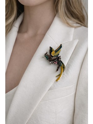 Modex Renkli Kanat Açan Kuş Tasarımlı Broş (6cm)