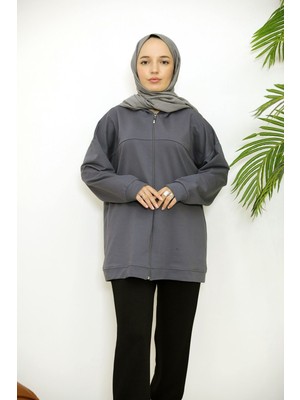 Foremia Kapşonlu Fermuar Detay Hırka-Antrasit