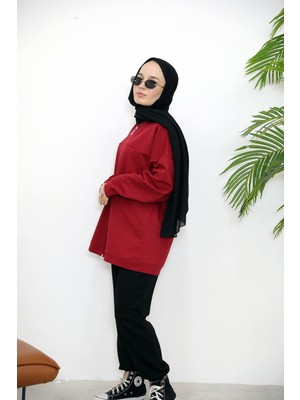 Foremia Kapşonlu Fermuar Detay Hırka-Kırmızı