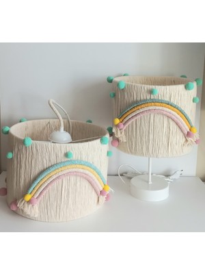 Normadia Renkli Makrome Ip Sargılı Ponponlu Kız Bebek ve Çocuk Odası Avize Seti