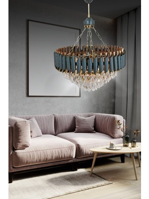 Normadia Şık 55X55 cm Kristal Taşlı Gold-Siyah Lüks Avize, Modern ve Zarif Tasarım
