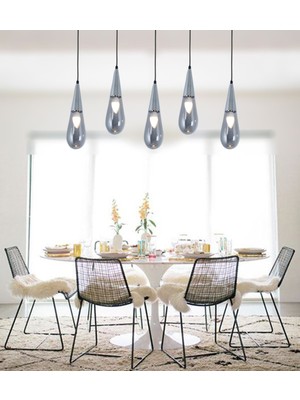 Normadia Krom 5 Li Damla Modeli Sıralı Modern Avize, Şık ve Eşsiz Tasarım